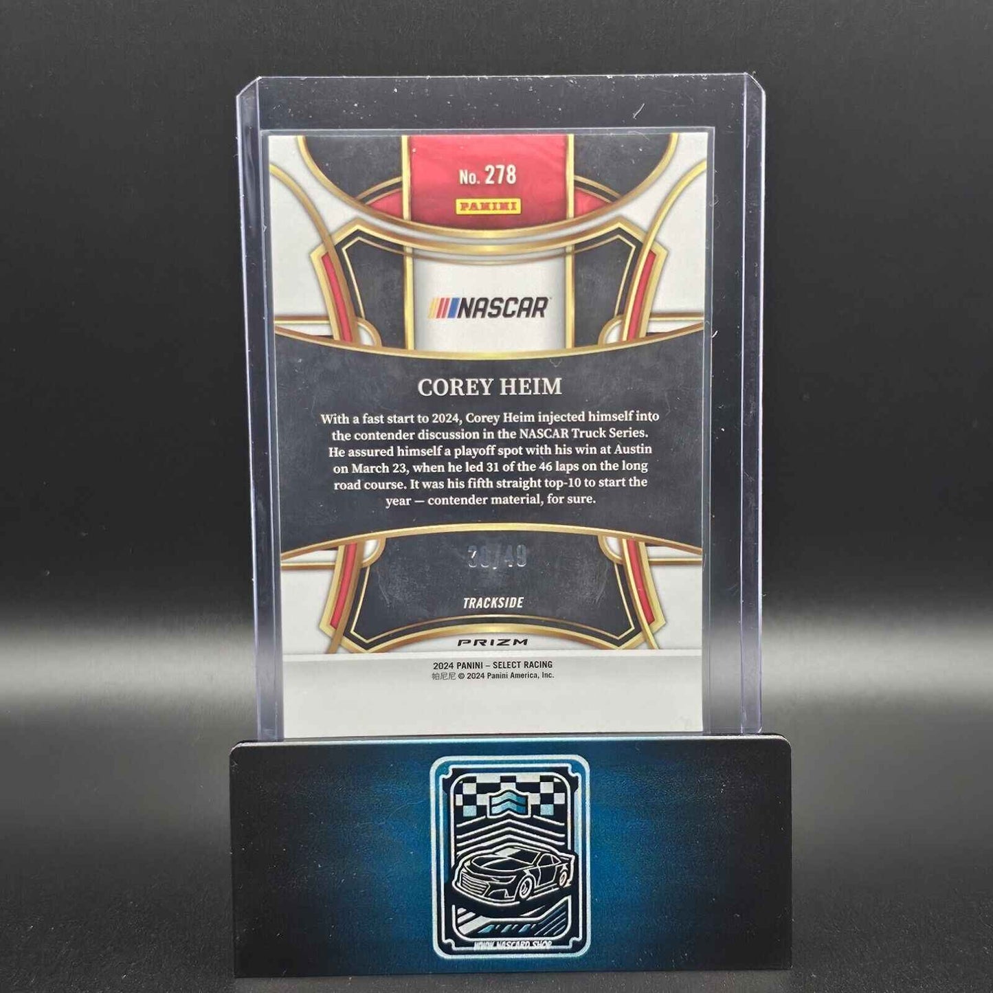 2024 Panini Select - Trackside Black and Blue Prizm #278 Corey Heim /49