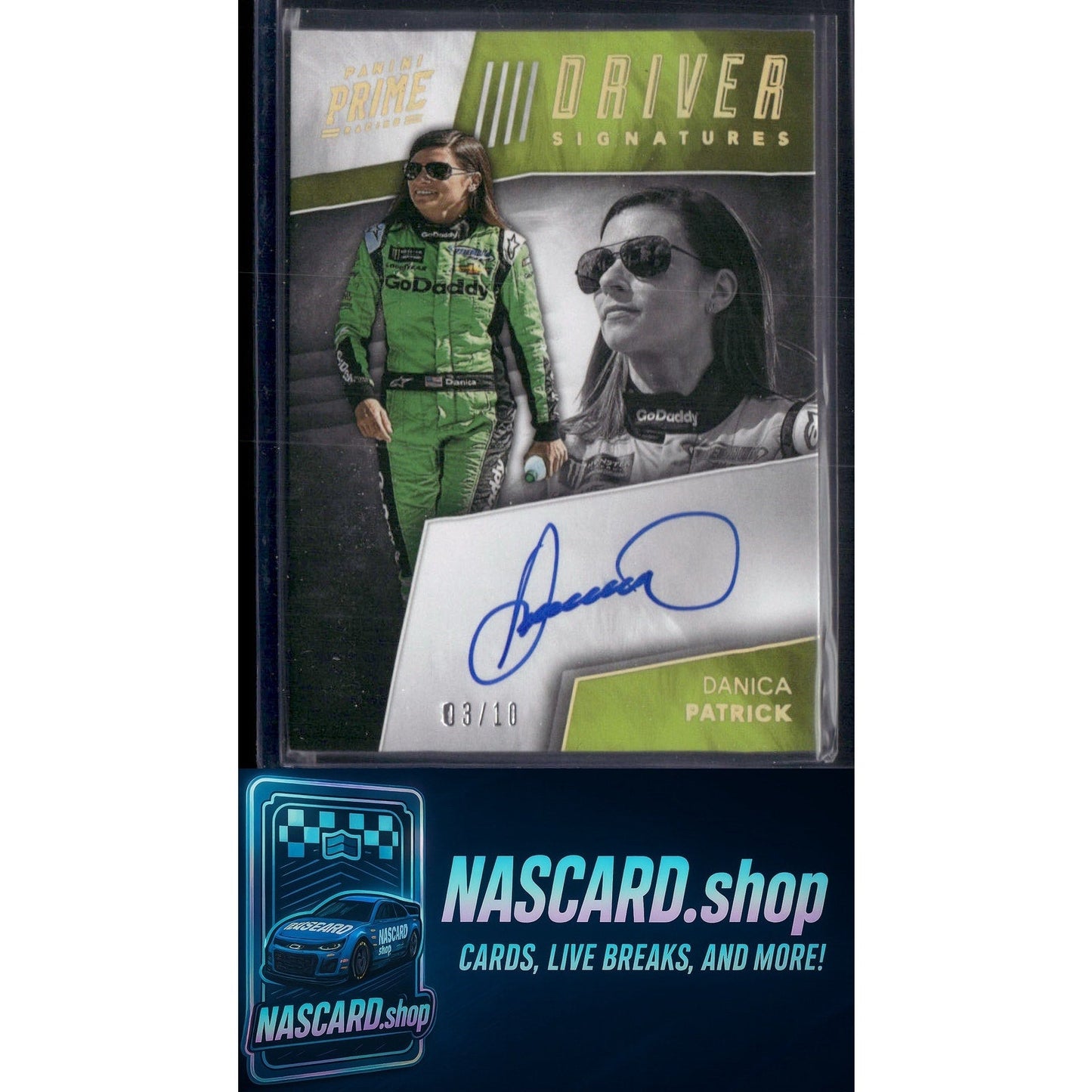 2018 Panini Prime #DS-DP Danica Patrick Driver Signatures Holo Gold #/10