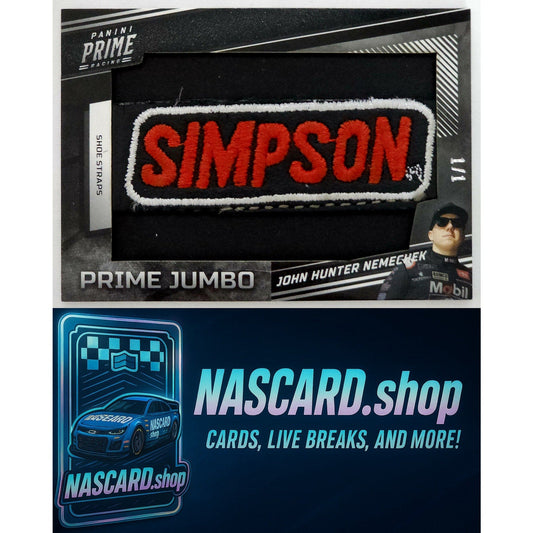 2023 Panini Prime #PJ-JHN John Hunter Nemechek Prime Jumbo Shoe Straps #1/1